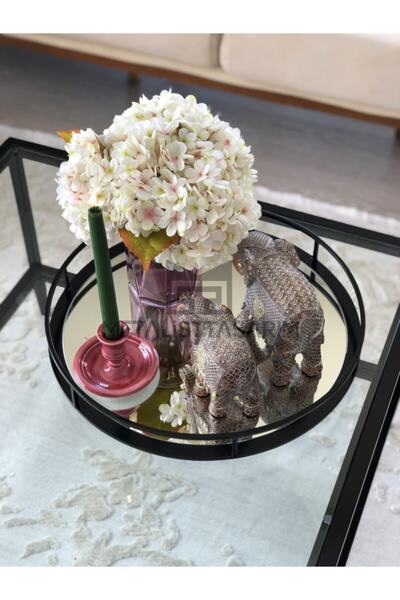 Metalist Tasarım Sefa Decorative Mirrored Tray Round Matte Black Color 42cm