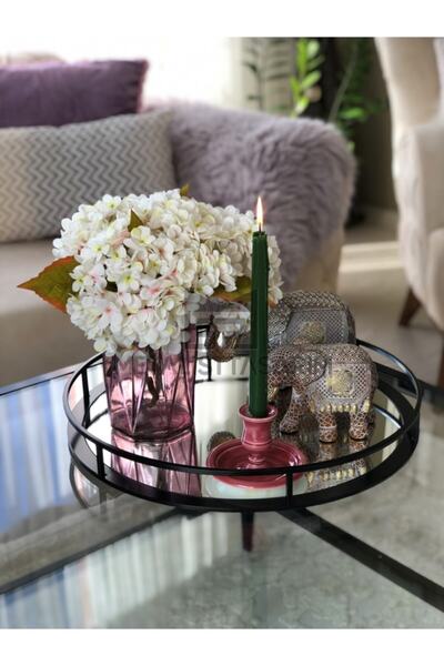 Metalist Tasarım Sefa Decorative Mirrored Tray Round Matte Black Color 42cm