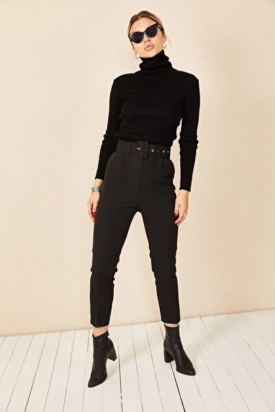 tomıross Kadın Havuç Paça Yüksek Bel Kemerli Kumaş Pantolon Hm-8373