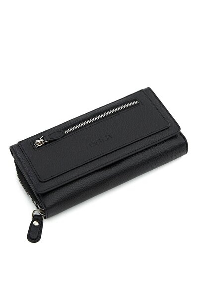 Deriza Jasei Hakiki Deri Kadın Cüzdan Siyah