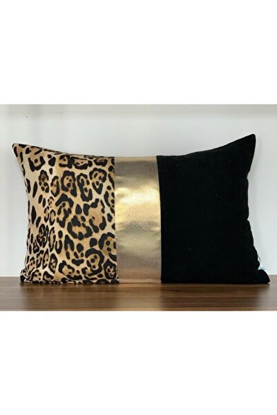 KIRLENTİM Husă pentru pernă cu bandă simplă, neagră/leopard, cu folie de aur ...