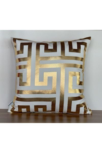 KIRLENTİM White Background Labyrinth Pattern Gold Foil Throw Pillow Cover