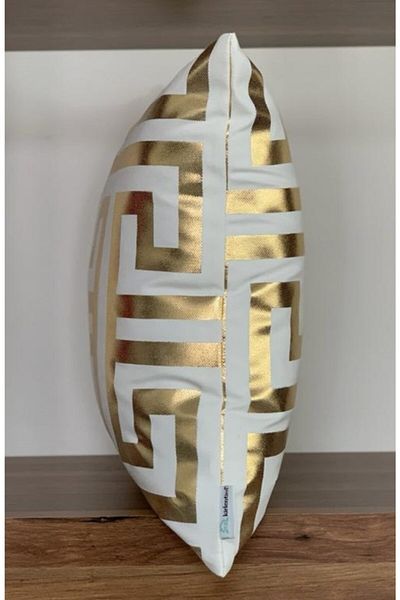 KIRLENTİM White Background Labyrinth Pattern Gold Foil Throw Pillow Cover