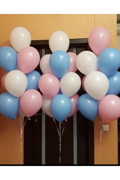 Deniz Party Store Gender Party Pastel Balloon Set 25 Pieces Pink Blue White