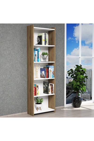 FERNISO Dekoratif Ofis Çocuk Çalışma Odası 5 Raflı Kitaplık Dosya Kitap Rafı