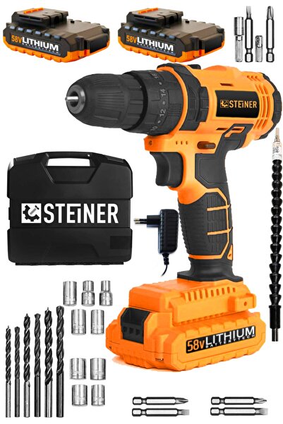 STEİNER Germany Technology Darbeli 58 V 5 Ah Metal Şanzıman Çift Akü Şarjlı V...