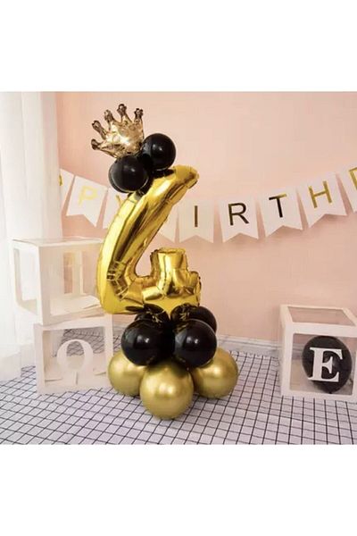 BEST PARTİ DOĞUM GÜNÜ PARTİ SÜSLERİ 4 Year Old King Crown Foil Balloon Set
