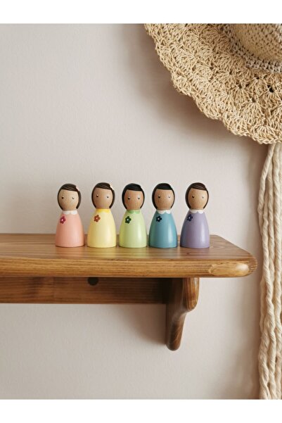 Mesu Ahşap Oyuncaklar Set of 5 Waldorf Wooden Floral Girl Peg Dolls Toys