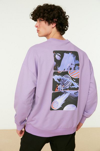 Trendyol Collection Μακρυμάνικο μπλουζάκι με στάμπα λιλά με λαιμόκοψη TMNAW22SW0407