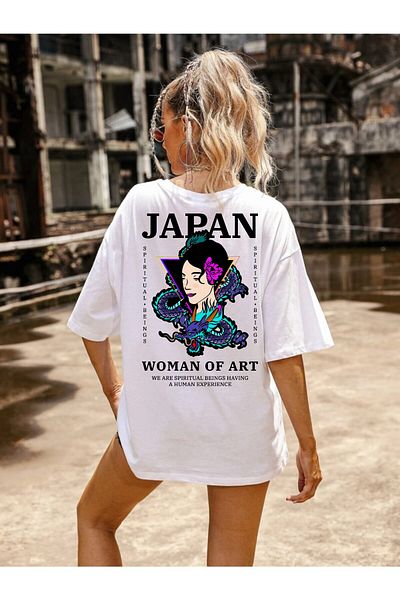 DEEPSENCE Women's Oversize T-shirt Japonwoman Back Print