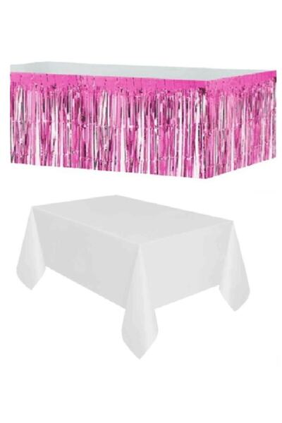 BEST PARTİ DOĞUM GÜNÜ PARTİ SÜSLERİ Pembe Metalize Masa Etegi + Plastik Beyaz...