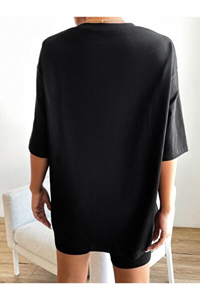 DEEPSENCE Γυναικείο Oversize Μαύρο T-shirt Πολύχρωμο Panda με στάμπα μπροστά