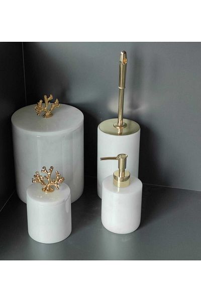 Polen Stone White Marble Gold Coral Accessory 4-Piece Bathroom Set