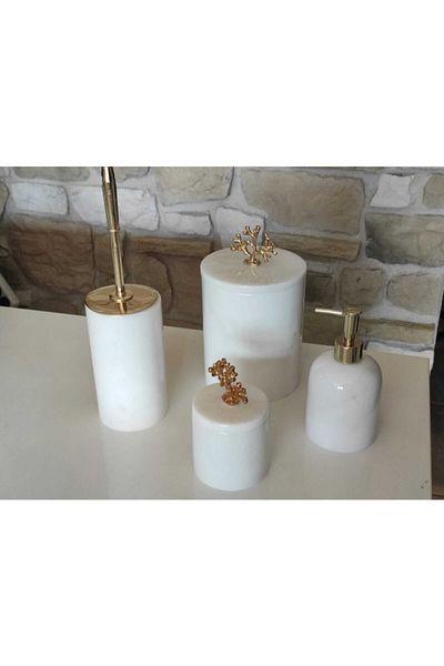 Polen Stone White Marble Gold Coral Accessory 4-Piece Bathroom Set