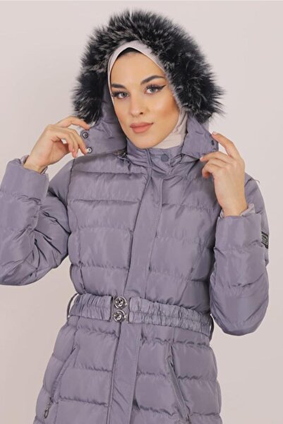 KMKkombin سترة نسائية طويلة منتفخة بأكمام مطاطية