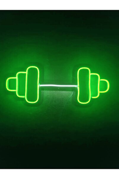dekoraven Dumbell Neon Tabela Fitness Neon Led Dekoratif Duvar Aydınlatması S...