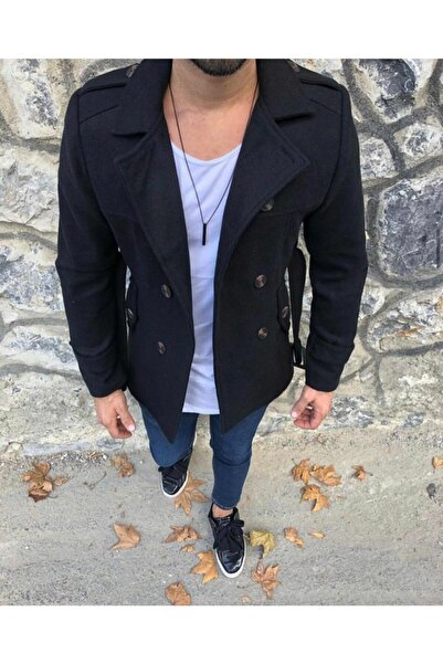 roofmen Ανδρικό μαύρο παλτό με γραμματόσημα