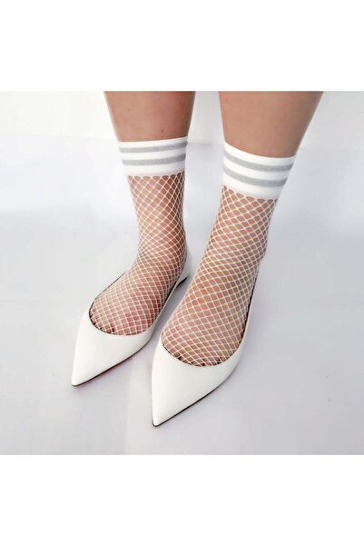 Rozina Дамски бели чорапи с брокат, мрежести, S-файл