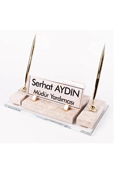 Ofistike Velar Bej Mermer Isimlik Krem Desenli Lüks Makam Masa Isimliği