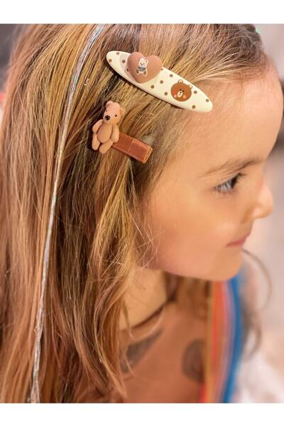 QUEEN AKSESUAR 2 коричневих ведмедиків серце бічна шпилька дитяча шпилька з п...