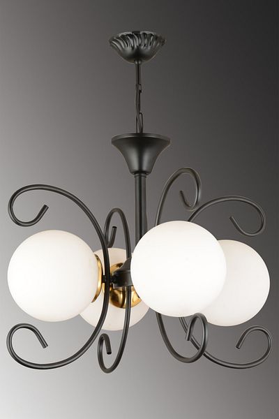 SONSUZ AYDINLATMA&AVİZE Modern Luxury Chandelier with Violet Black 4-Piece White Globe Glass