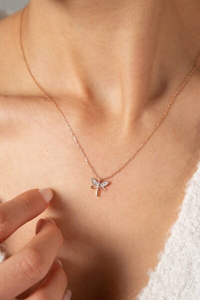Eva Jewelry Yusufçuk Minimal 14 K Rose Gold Kaplama Kadın Kolye