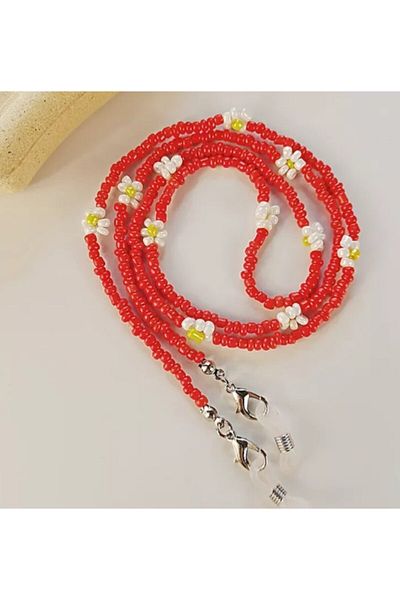 İPAR AKSESUAR Red Sand Bead Daisy Glasses Accessory