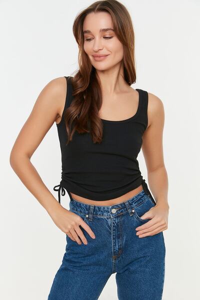 Trendyol Collection Černo-bílé 2-balení Gather Detailní bazénový límec Žebrovaný Flexibilní Pletené tílko TWOSS21AL0195