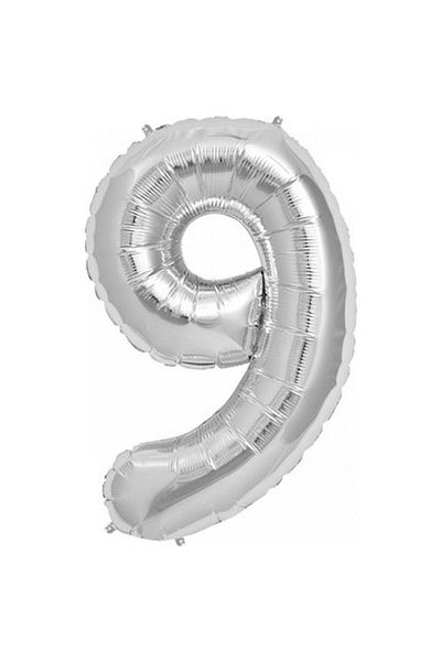 Parti dolabı 100 Cm Silver Gray Large Foil 9 Number Balloon 40inc