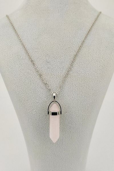 520DİZAYN Natural Pink Quartz Stone Natural Stone Necklace (Chain Included)