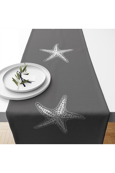 LUX VIE Marin Runner 40*140 εκ. Χοντρό λινό υφαντό με σχέδιο Θαλάσσιο τραπεζομάντιλο Runner