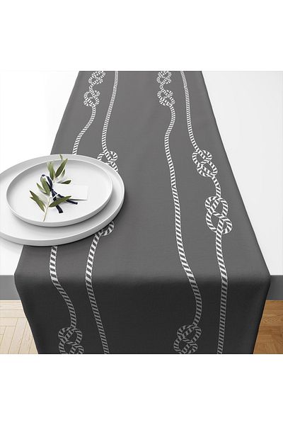 LUX VIE Marin Runner 40*140 Cm Patterned Thick Linen Woven Marine Table Cloth Runner