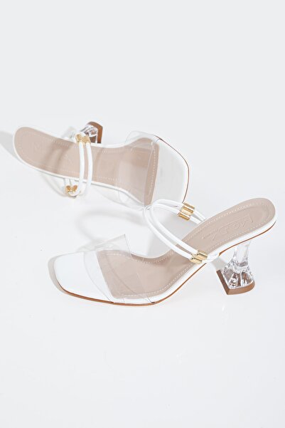 GULT Жіночі білі прозорі капці на тонких підборах з окантовкою