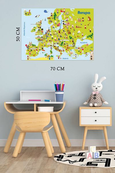 Tilki Dünyası Educational Europe Map Countries People Deco Kids Room Wall Sticker