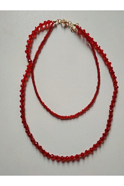 Nuvole Bianche Accessory Kırmızı Kristal Boncuklu Iki Katlı Kolye