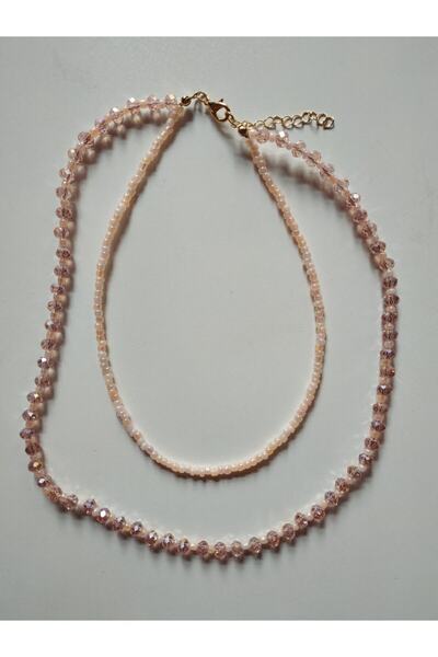 Nuvole Bianche Accessory Pudra Kristal Boncuklu Iki Katlı Kolye