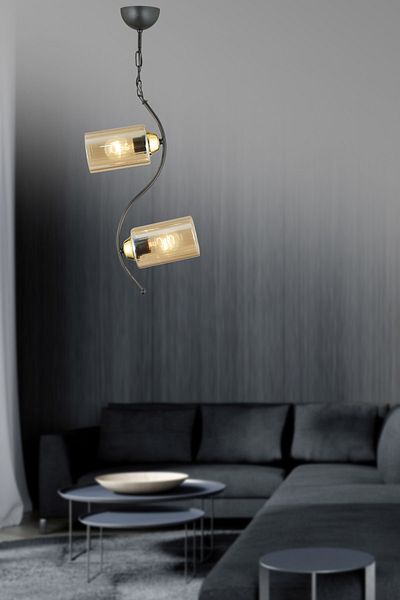 SONSUZ AYDINLATMA&AVİZE 2-Piece Black Melis Cylinder Glass Downward Facing Luxury Chandelier