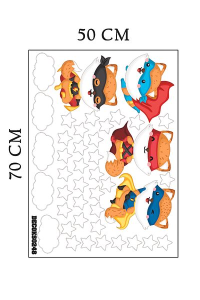 Tilki Dünyası Cute Superhero Foxes Deco Kids Room Wall Sticker