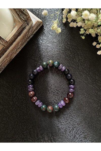 Armis Natural Stone Zodiac Bracelet Aries Zodiac (Amethyst Stone-Blood Stone-Granate-Star Stone)