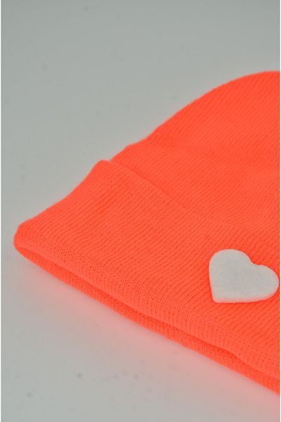mottomia New Year/Valentine's Day Special White Heart Figured Neon Orange Color Unisex Beret