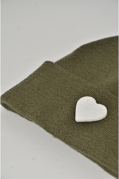 mottomia New Year/Valentine's Day Special White Heart Figured Dark Green Color Unisex Beret