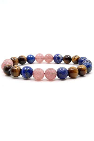 Armis Natural Stone Zodiac Bracelet Taurus (turtle eye-lapis Lazuli -strawberry Quartz)