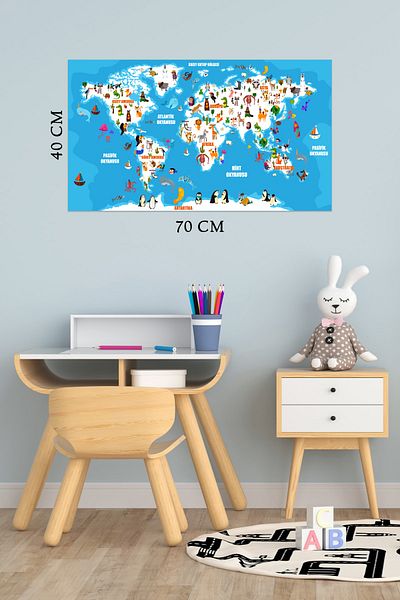 Tilki Dünyası Educational World Map Animal Kingdom Turkish Deco Kids Room Wall Sticker