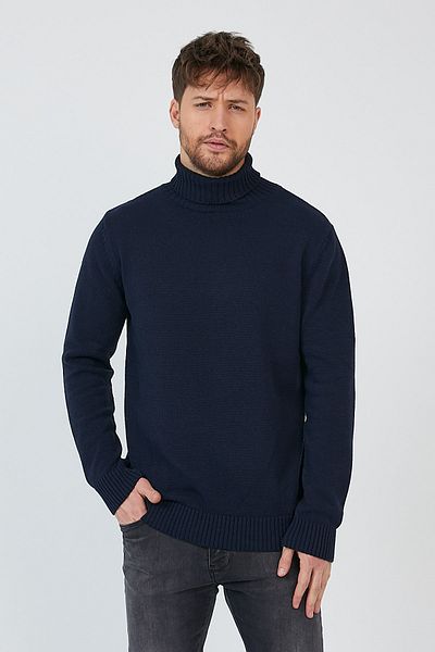 Matte Helsinki Men's Turtleneck Navy Blue Plain Knitwear Sweater