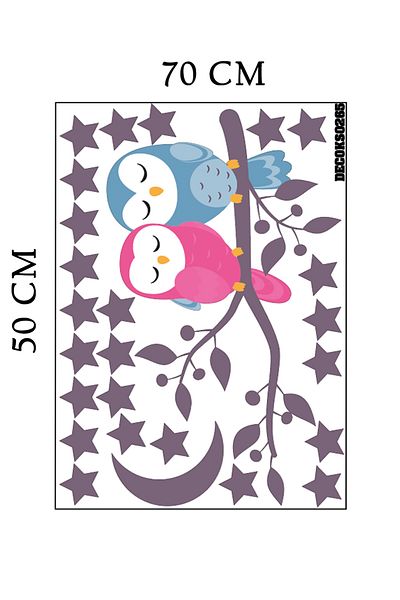 Tilki Dünyası Sleeping Cute Owls And Dark Purple Moon And Stars Deco Kids Room Wall Sticker
