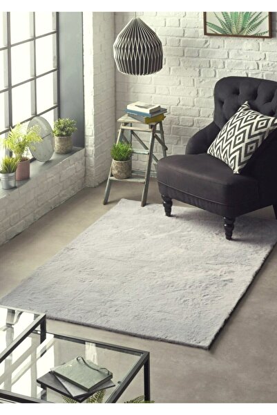 Tappeto Rex Tavşanı Dekoratif Post Peluş Halı Gri tüy Yüksekliği
