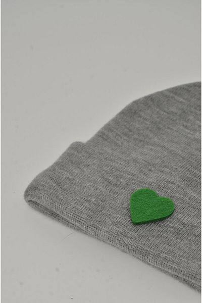 mottomia New Year's Special Collection Green Heart Figured Gray Color Unisex Men's/Women's Beret