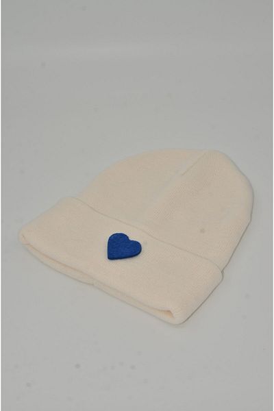 mottomia New Year/Valentine's Day Special Blue Heart Figured Cream/white Color Unisex Beret