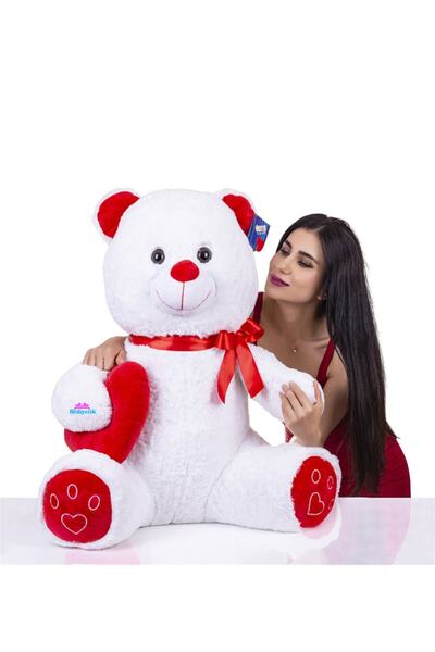 hediyecik Kalpli Sevimli Romantik Peluş Ayıcık Beyaz 85 Cm