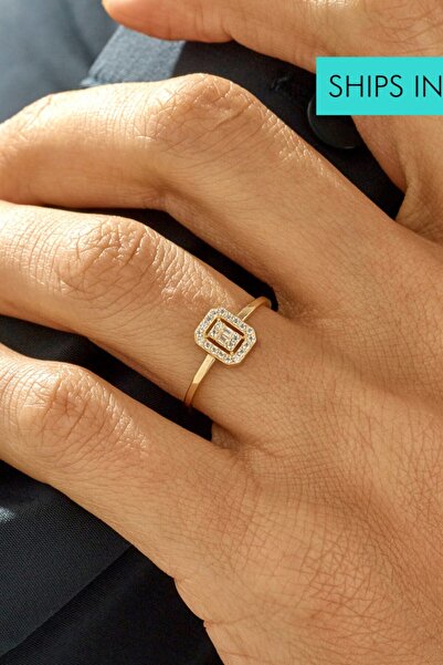 Sahira Jewelry Baget Taşlı Ayarlanabilir 14 K Rose Gold Kaplama Kadın Yüzük